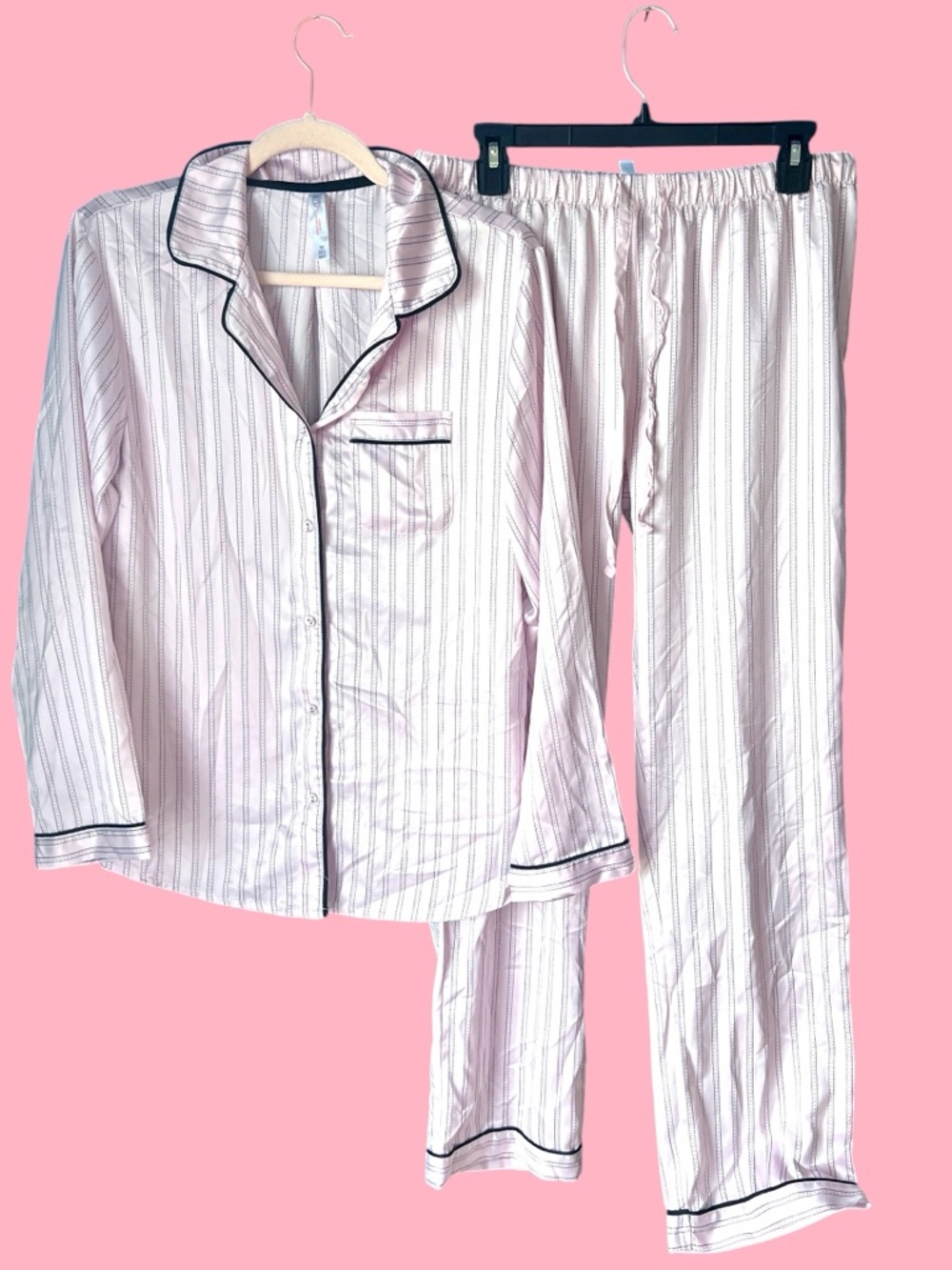 Gilligan O’Malley Pajama Set Medium Pink Satin Stripe Button Front Sleepwear